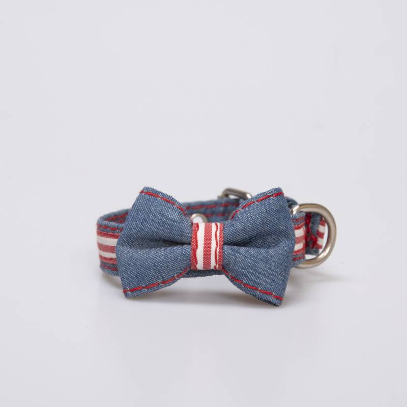 COLLAR PARA PERRO JEAN Y RAYA ROJA CON BLANCO - Imagen 2