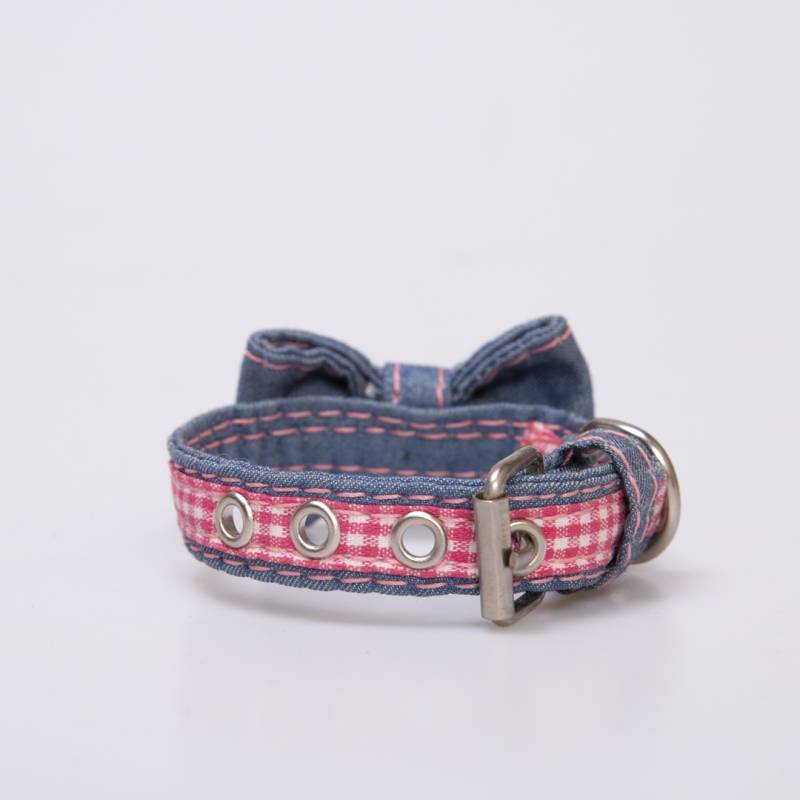 COLLAR PARA PERRO JEAN Y RAYA A CUADROS ( BLANCO Y ROJO ) - Imagen 2