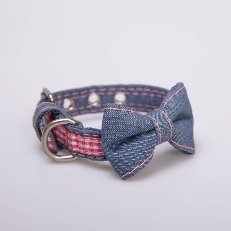 COLLAR PARA PERRO JEAN Y RAYA A CUADROS ( BLANCO Y ROJO ) - Imagen 3