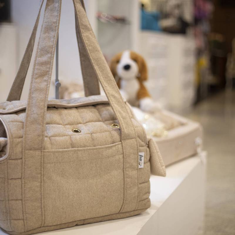 BOLSO DE DOBLE TAPA BEIGE FORRO BEIGE CON CUADRITOS