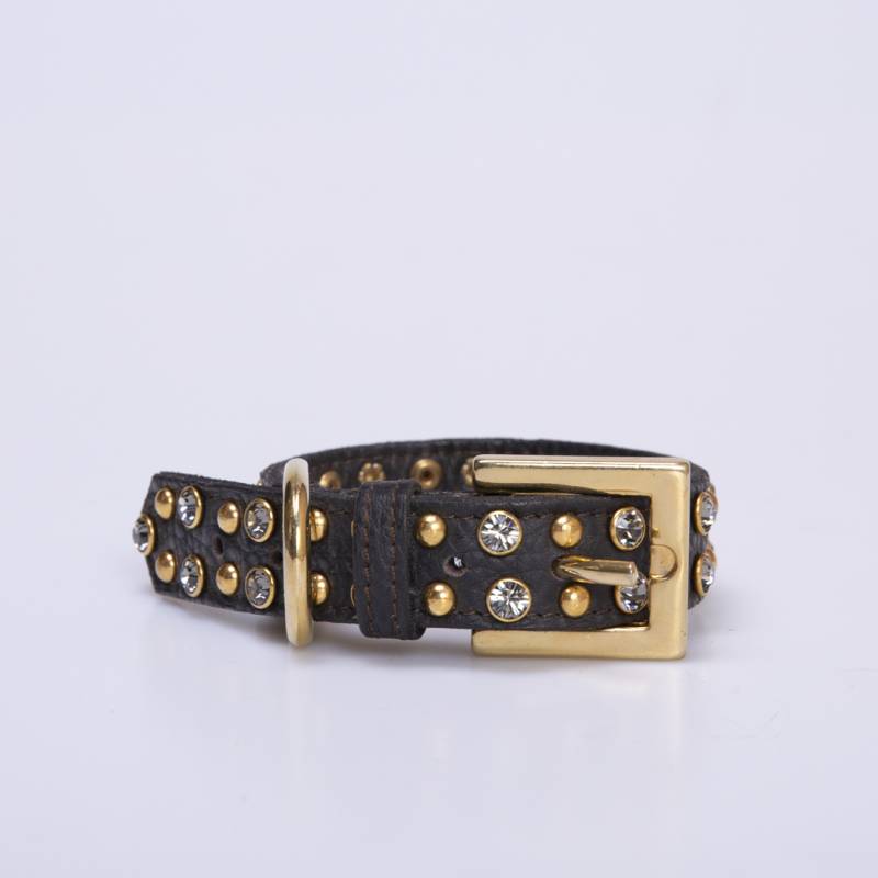 COLLAR PIEL MARRÓN CON PIEDRAS DORADAS - Imagen 2