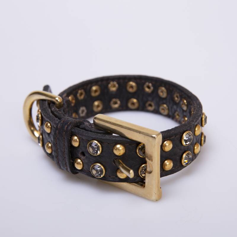 COLLAR PIEL MARRÓN CON PIEDRAS DORADAS - Imagen 4